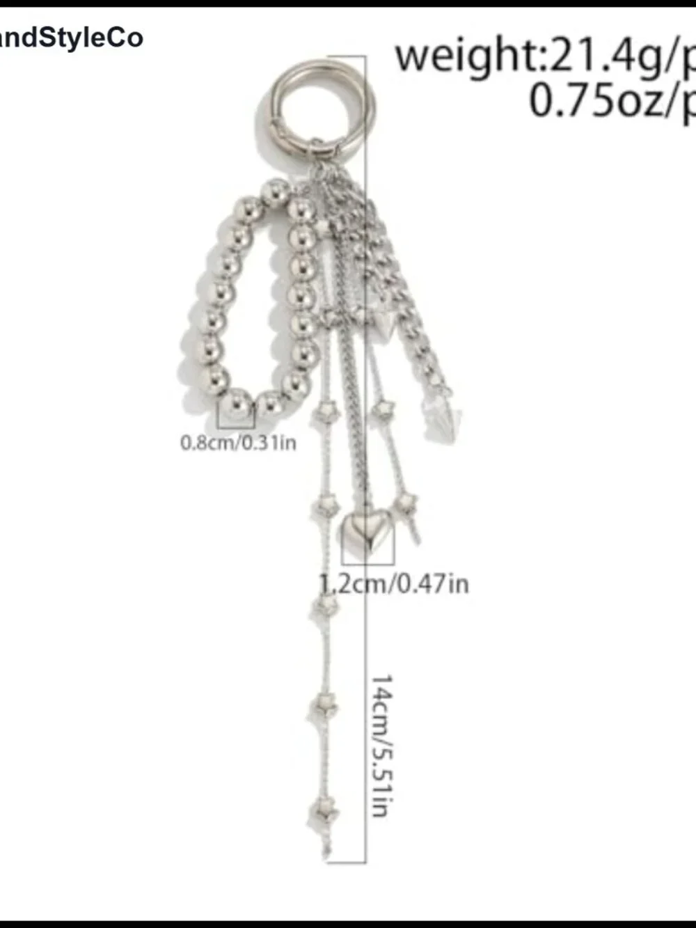Silver Heart Bag Charm Pearl Coin Purse Accessory Keychain